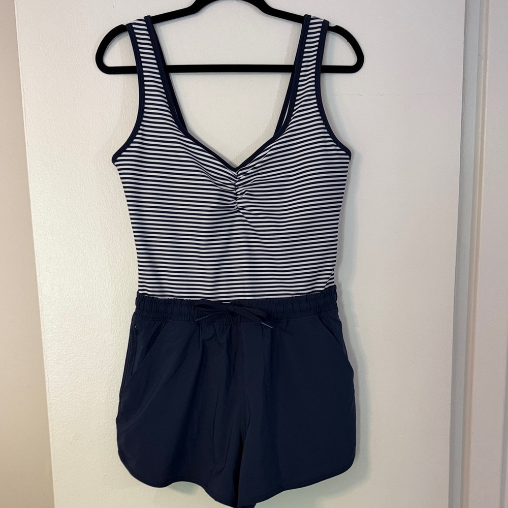 YPB Navy & White Striped Tank Romper